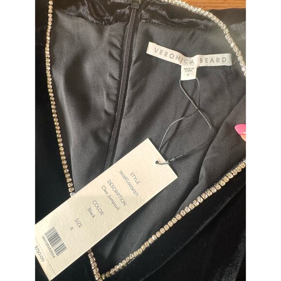 Veronica beard black Cleo Embellished Velvet Jumpsuit size 6 - Picture 2 of 14